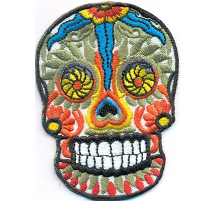 Hippie Tribal Head Dia de Muertos bunter Totenkopf Biker Rockabilly Aufnäher Patch death head von Patch