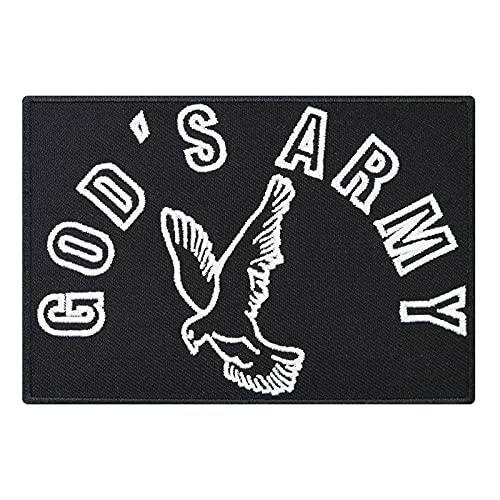 Patch God's Army - christlicher Aufnäher mit Stickerei, Christentum Deko Taube - Jesus Aufkleber - Gottes Armee Abzeichen & DIY Applikation für Polo/Jacke/Shirt, 110x75mm SCHWARZ von Patch