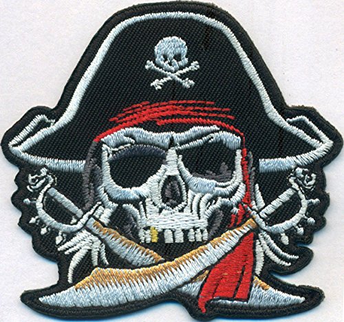 Piratenkopf Pirat Kapitän Captain gekreuzte Sebel Totenkopf Kostüm Aufnäher Aufbügler von Patch