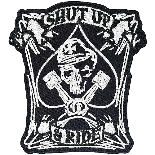 Shut Up and Ride Motorcycle Motorblock Totenkopf Deathhead Biker Patch Aufnäher von Patch
