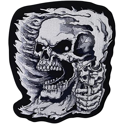 XXL Pistole BACKPATCH Feuer Totenkopf Flaming Fire Deathhead Biker Aufnäher Patch von Patch