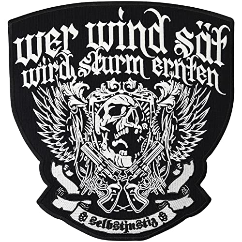 XXL Wer Wind Sät Wird Sturm Ernten Selbstjustiz Winged Skull Bootboys Biker Aufnäher von Patch