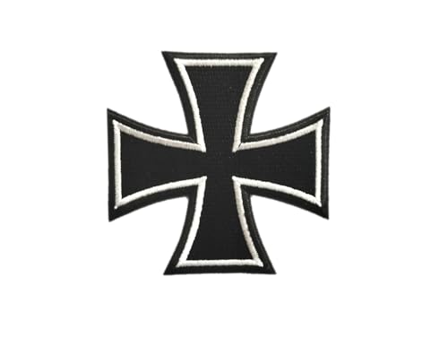 Aufnäher mit Eisernes Kreuz, 7,6 cm, Weiß auf Schwarz, Motorrad, Biker, Weste, zum Aufbügeln oder Aufnähen von PatchClub
