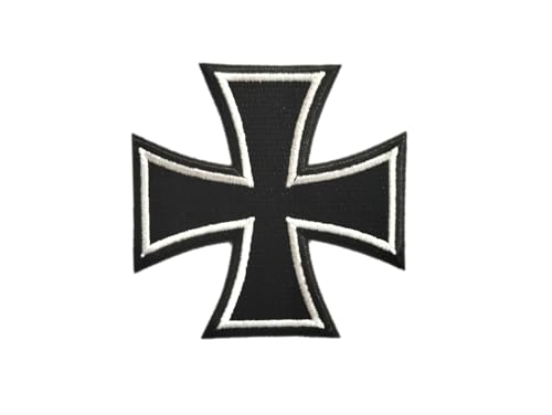 Aufnäher mit deutschem Eisernem Kreuz, 7,6 cm, Weiß auf schwarzem Motorrad, Biker-Weste, Mütze, Bügeln/Aufnähen von PatchClub