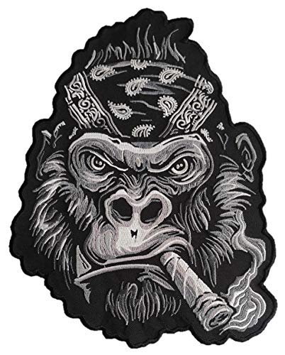 Gorilla Smoking Cigar mit Bandana Stirnband 25,4 x 20,3 cm zum Aufbügeln - Big Patch für Biker Weste Jacke von PatchClub