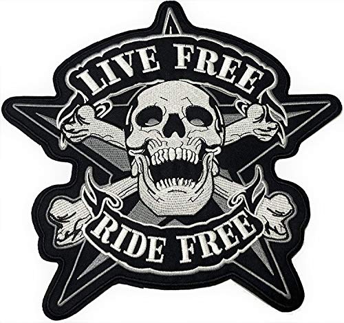Großer Totenkopf-Aufnäher, zum Aufbügeln, 24,1 cm – Live Free Ride Free Big Patch für Biker-Weste, Sugar Skull, Calavera, Motorrad-Bikerjacke Großer Totenkopf-Aufnäher, zum Aufbügeln, 24,1 cm – Live Free Ride Free Big Patch für Biker-Weste, Sugar Skull, Calavera, Motorrad-Bikerjacke von PatchClub