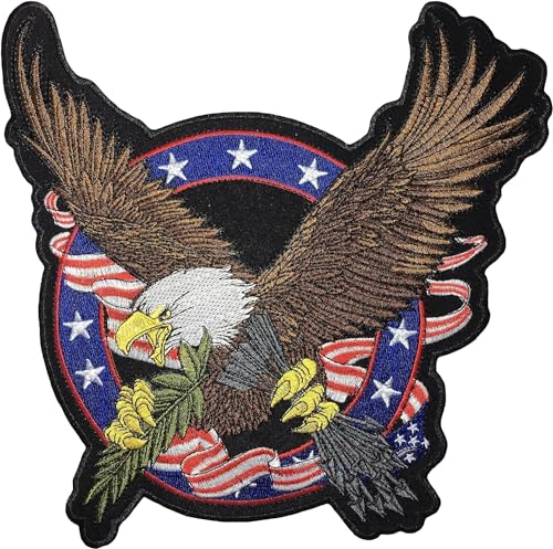 Großer Weißkopfseeadler-Patch, 25,4 cm – amerikanischer patriotischer bestickter Aufnäher USA, Biker-Weste, Jacke, zum Aufbügeln oder Aufnähen von PatchClub