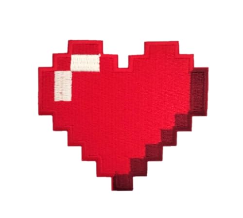 Heart Patch, Pixel Art Retro Patch, 7,6 cm – zum Aufbügeln / Aufnähen – Videospiel-Herz-Applikation für Jacken, Hüte, Kleidung, Rucksäcke, Tragetaschen von PatchClub