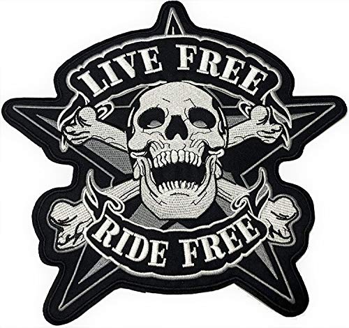 Live Free Ride Free Laughing Skull, gekreuzte Knochen, zum Aufbügeln, 24,1 x 22,9 cm, großer Patch für Biker-Weste, Jacke von PatchClub
