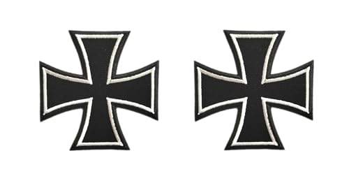 PatchClub 2 Stück Deutsches Eisernes Kreuz Patch, 7,6 cm – Weiß auf Schwarz, Motorrad, Biker, Weste, zum Aufbügeln oder Aufnähen von PatchClub