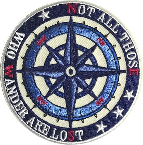 PatchClub Aufnäher mit Aufschrift "Not All Those Who Wander are Lost", 8,9 cm, Kompass, Wandern, Abenteuer, Outdoor, cool, bestickt, mit Haken und Schlaufe von PatchClub