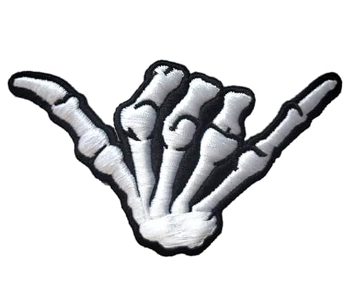 PatchClub Shaka Skelett-Handaufnäher, lose Aufnäher, 8,9 cm, vollständig bestickt im Relief, realistisches Skelett, zum Aufbügeln oder Aufnähen von PatchClub
