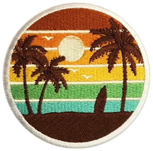 PatchClub Surf & Beach Sunset, 8 cm – Outdoor-Abenteuer-Aufnäher – bunt bestickt, cool zum Aufbügeln oder Aufnähen von PatchClub