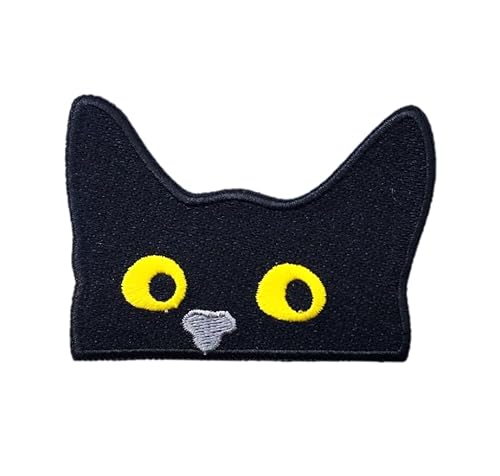 Peeking Black Cat Patch, lustiger schwarzer Katzen-Aufnäher, 7,6 cm, zum Aufbügeln oder Aufnähen, niedliche Katzen-Applikation für Jacken, Hüte, Kleidung, Rucksäcke, Tragetaschen von PatchClub
