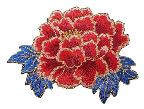 Rote Pfingstrose, bestickt, zum Aufbügeln, Goldfaden, traditioneller japanischer Stil, für Jeans, Jacken Rote Pfingstrose, bestickt, zum Aufbügeln, Goldfaden, traditioneller japanischer Stil, für Jeans, Jacken von PatchClub