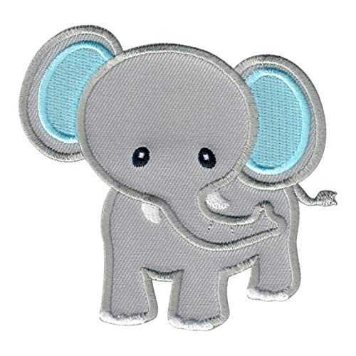 PatchMommy Elefant Patch Aufnäher Applikation zum Aufbügeln Bügelbild (Grau/Blau) - für Kleidung Jeans Jacken Kinder Baby von PatchMommy
