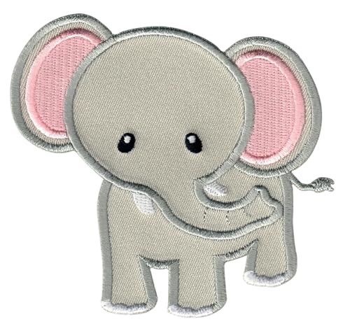 PatchMommy Elefant Patch Aufnäher Applikation zum Aufbügeln Bügelbild (Grau/Rosa) - für Kleidung Jeans Jacken Kinder Baby von PatchMommy