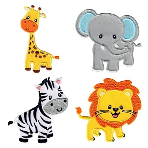 PatchMommy Patch Aufnäher Applikation Bügelbild, 4tlg. Set Elefant, Löwe, Giraffe und Zebra von PatchMommy