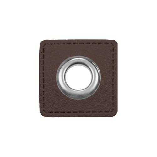 Ösen Patches eckig – 2 Stück – Lederimitat zum Aufnähen – 20 Farben – für Kordeln, Taschen, Turnbeutel, Kleidung – Patch mit Metallöse – DIY Nähzubehör für Deko & Accessoires (dunkelbraun) von Patches