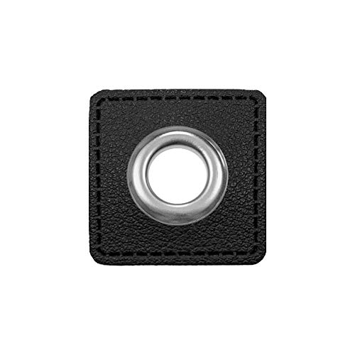 Ösen Patches eckig – 2 Stück – Lederimitat zum Aufnähen – 20 Farben – für Kordeln, Taschen, Turnbeutel, Kleidung – Patch mit Metallöse – DIY Nähzubehör für Deko & Accessoires (schwarz) von Patches