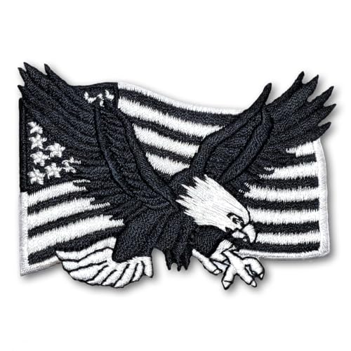 Patchicon4u Aufnäher zum Aufbügeln oder Aufnähen, Motiv: Amerikanischer Weißkopfseeadler mit USA-Flagge, Vollflügel, Schwarz und Weiß, bestickt, für Rucksäcke, Jeans, Jacken, Kleidung Patchicon4u Aufnäher zum Aufbügeln oder Aufnähen, Motiv: Amerikanischer Weißkopfseeadler mit USA-Flagge, Vollflügel, Schwarz und Weiß, bestickt, für Rucksäcke, Jeans, Jacken, Kleidung von Patchicon4u