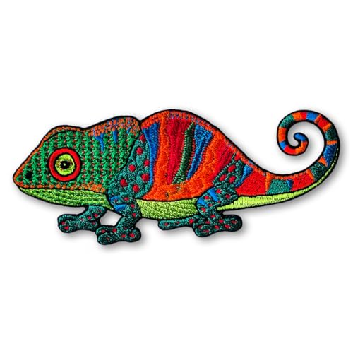 Patchicon4u Chamäleon bunte Eidechse, Gecko, Reptilien, Tierklettern, Wildtiere, Retro-Hippie-Design, zum Aufbügeln oder Aufnähen, für Jeans, Jacken, Kleidung von Patchicon4u