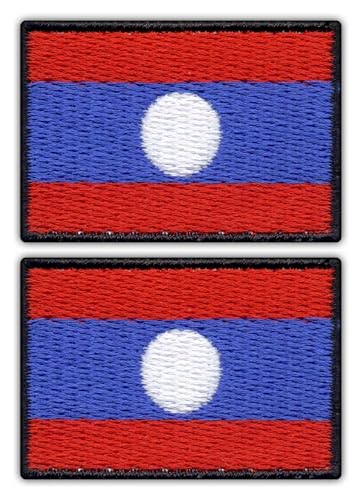 2er-Set – Flagge von Laos – zum Aufnähen – bestickter Aufnäher / Abzeichen / Emblem von Patchion