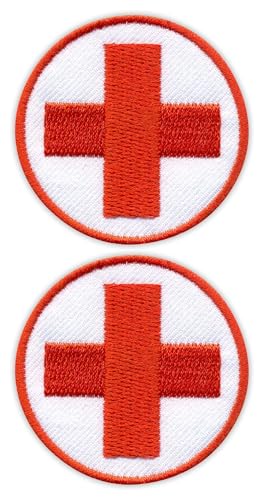 2er Set - Medical Medic Patch - Rund mit einem roten Kreuz - Aufnäher - Bestickter Aufnäher / Abzeichen / Emblem von Patchion