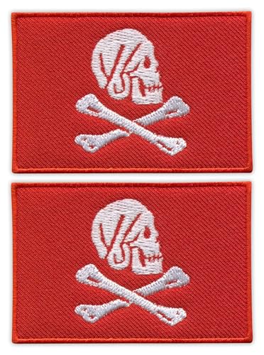 2er-Set – Patchion rote Flagge der Piraten – Henry Avery (Every) – Long Ben – Bügeln/Heißsiegelrückseite – bestickter Aufnäher/Abzeichen/Emblem von Patchion