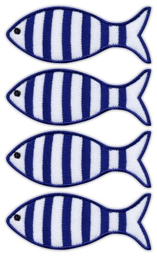 4 Stück – gestreifter Fisch – im Marinestil – zum Aufnähen – bestickter Aufnäher / Abzeichen / Emblem von Patchion