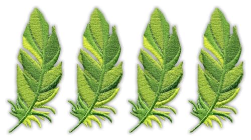 4er-Set – Feder – Grün – Bügeln/Heißsiegel-Rückseite – bestickter Aufnäher/Abzeichen/Emblem 4er-Set – Feder – Grün – Bügeln/Heißsiegel-Rückseite – bestickter Aufnäher/Abzeichen/Emblem von Patchion