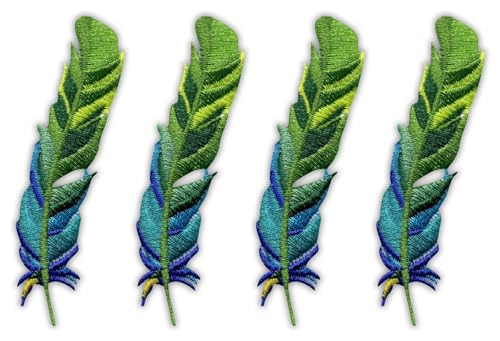 4er-Set – Feder – Grün und Blau – Bügeln/Heißsiegel-Rückseite – bestickter Aufnäher/Abzeichen/Emblem von Patchion