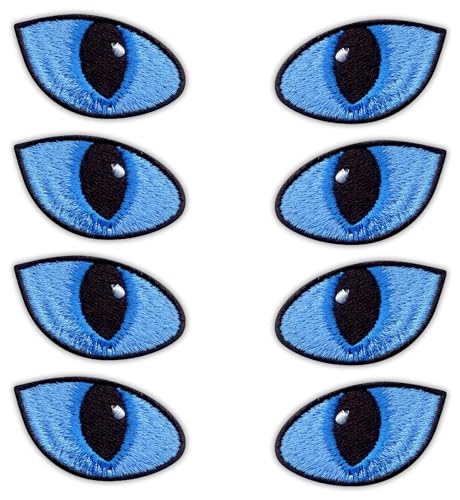 4er-Set – Katzenaugen blau – bei Tageslicht – zum Aufnähen – bestickter Aufnäher / Abzeichen / Emblem von Patchion