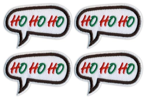 4er-Set – Sprechblase – HO HO – Frohe Weihnachten – Aufnäher – bestickter Aufnäher / Abzeichen / Emblem von Patchion