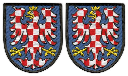Aufnäher / Emblem, 2 Stück – Wappen von Mähren – zum Aufbügeln auf der Rückseite – bestickt von Patchion