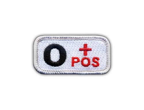 Blood Type 0 "Pos White/Red - Black VeIcro/Hook and Loop Backing - Embroidered Patch/Badge/Emblem Blood Type 0 "Pos White/Red - Black VeIcro/Hook and Loop Backing - Embroidered Patch/Badge/Emblem von Patchion