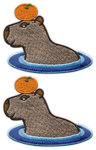Capybara Aufnäher, bestickt, mit Orangen, 2 Stück Capybara Aufnäher, bestickt, mit Orangen, 2 Stück von Patchion