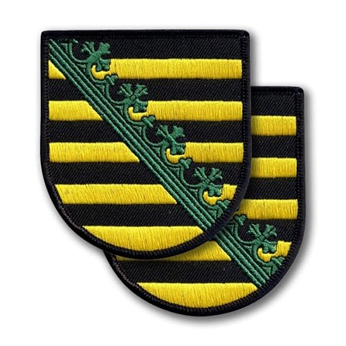 Coat of Arms Sachsen - Deutschland - 2er Set - Schild Shaped Emblem - 7,6 x 8,1 cm (7,7 x 8,2 cm) - Schwarze Klett-Rückseite (Klettverschluss) von Patchion