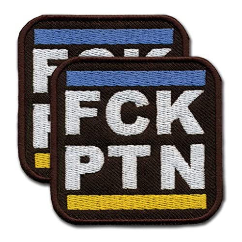 FCK PTN – Fuck Putin – schwarzer Hintergrund – bestickter Aufnäher/Abzeichen mit Farben der Ukraine – 6 cm x 6 cm – zum Aufbügeln oder Aufnähen von Patchion