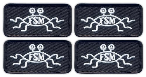 Fliegendes Spaghetti-Monster – FSM – schwarzes VeIcro/Klettverschluss-Rückseite – bestickter Aufnäher/Abzeichen/Emblem, 4 Stück von Patchion