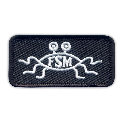 Flying Spaghetti Monster – FSM – Schwarz VeIcro/Klettverschluss-Rückseite – gestickter Aufnäher/Abzeichen/Emblem Flying Spaghetti Monster – FSM – Schwarz VeIcro/Klettverschluss-Rückseite – gestickter Aufnäher/Abzeichen/Emblem von Patchion