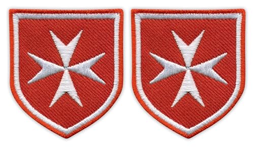 Patchion Malteserkreuz – Schild mit doppeltem Rand Premium – schwarzes VeIcro/Klettverschluss-Rückseite – bestickter Aufnäher/Abzeichen/Emblem, 2 Stück von Patchion