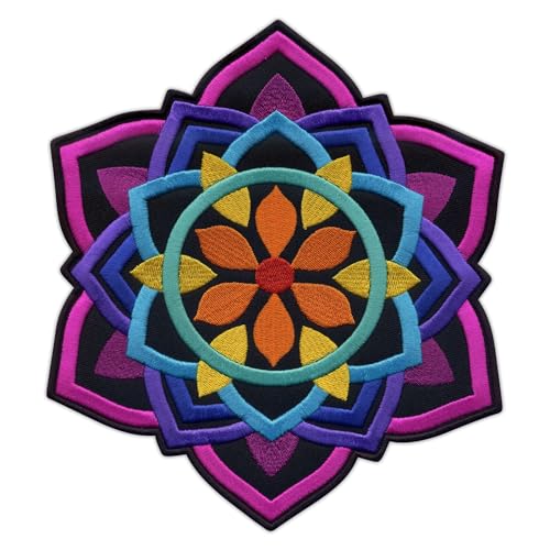 Mandala – Schwarzer großer Aufnäher – Rückenaufnäher – zum Aufbügeln auf der Rückseite – bestickter Aufnäher/Abzeichen/Emblem von Patchion