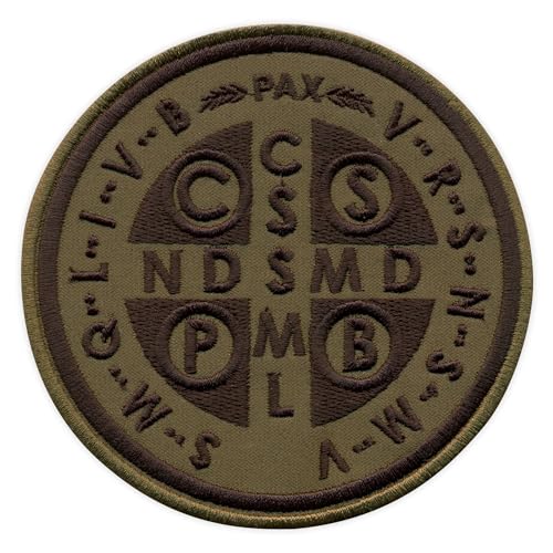 Medaille des Heiligen Benedikt – Rückseite – dezente Version – magnetische Rückseite – bestickter Aufnäher/Abzeichen/Emblem von Patchion
