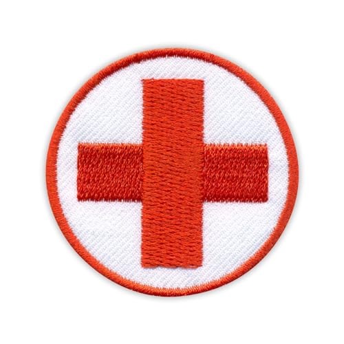 Medical Medic Patch – rund mit einem roten Kreuz – selbstklebende Rückseite – bestickter Aufnäher/Abzeichen/Emblem von Patchion