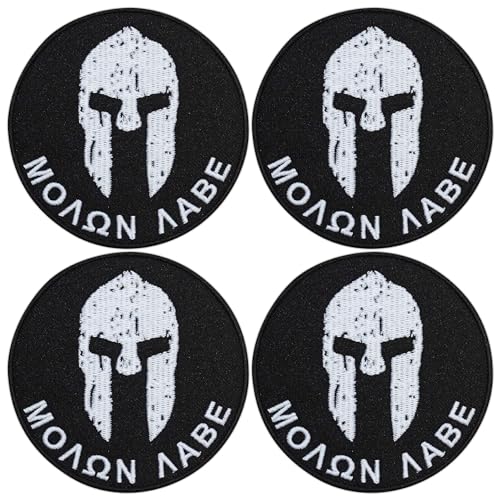 Molon Labe – Spartaner-Helm, Broken by Battles – Bügeln/Heißsiegel-Rückseite – bestickter Aufnäher/Abzeichen/Emblem, 4 Stück Molon Labe – Spartaner-Helm, Broken by Battles – Bügeln/Heißsiegel-Rückseite – bestickter Aufnäher/Abzeichen/Emblem, 4 Stück von Patchion