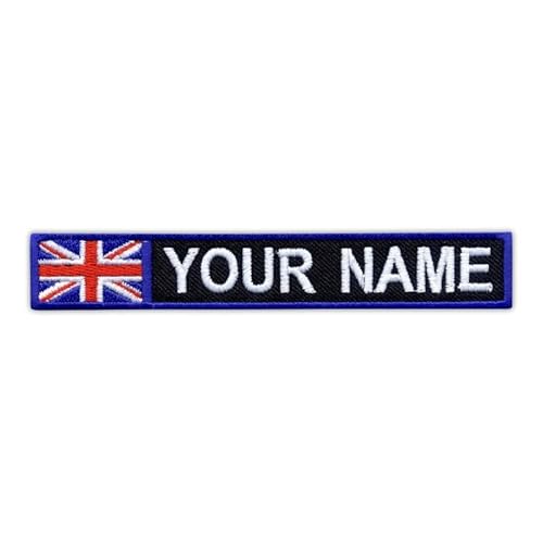 Namensaufnäher mit Flagge des Vereinigten Königreichs/Großbritannien/Union Jack, 12,7 x 2,1 cm. (12,7 x 2,1 cm) – VeIcro/Klettverschluss – bestickter Aufnäher/Abzeichen/Emblem von Patchion