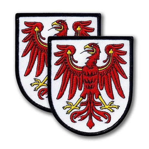 Patchion Coat of ARMS Brandenburg - Deutschland - 2er Set - Schild Form bestickter Aufnäher / Abzeichen / Emblem - 8,1 x 7,1 cm (8,2 x 7,0 cm) - Schwarze Klett-Rückseite (Klettverschluss) von Patchion