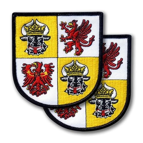 Patchion Coat of ARMS of Mecklenburg-Vorpommern - Deutschland - 2er Set - Schild Form bestickt Patch Abzeichen Emblem - 7,6 x 8,1 cm (7,7 x 8,2 cm) - Schwarze Klett-Rückseite (Haken und Schlaufe) von Patchion