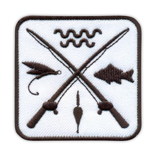 Patchion Gekreuzte Angelruten – Wasser, Bob Float, Fliege, Fisch – schwarzer Klettverschluss kompatibel mit Klettverschluss – bestickter Aufnäher/Abzeichen/Emblem von Patchion